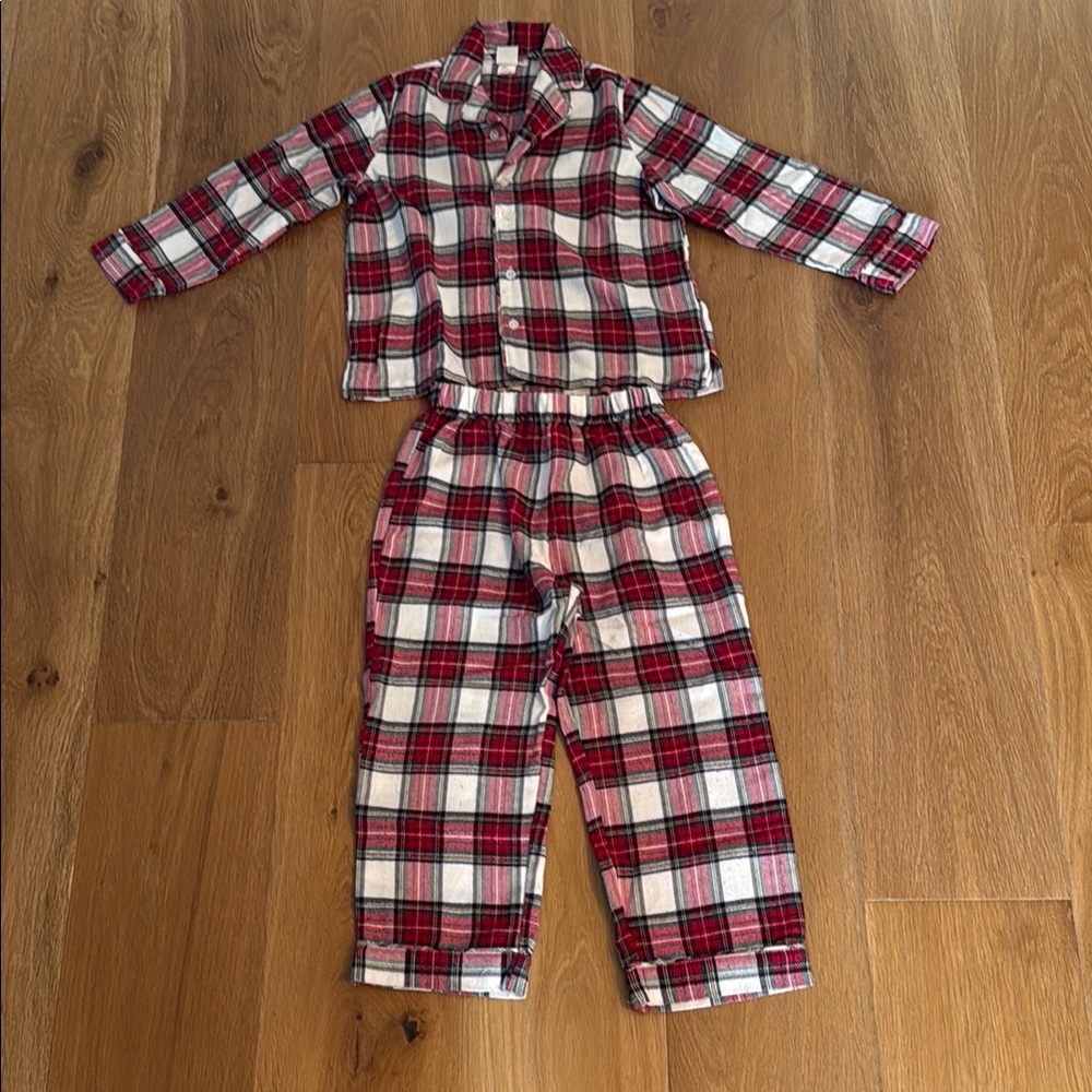 Pottery Barn Kids Cozy Red and White Pajama Set with Long Sleeves
